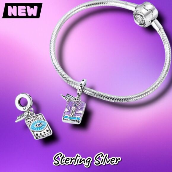 NEW The Tower Tarot Card Dangle Charm – Sterling Silver 925 - Picture 3 of 3